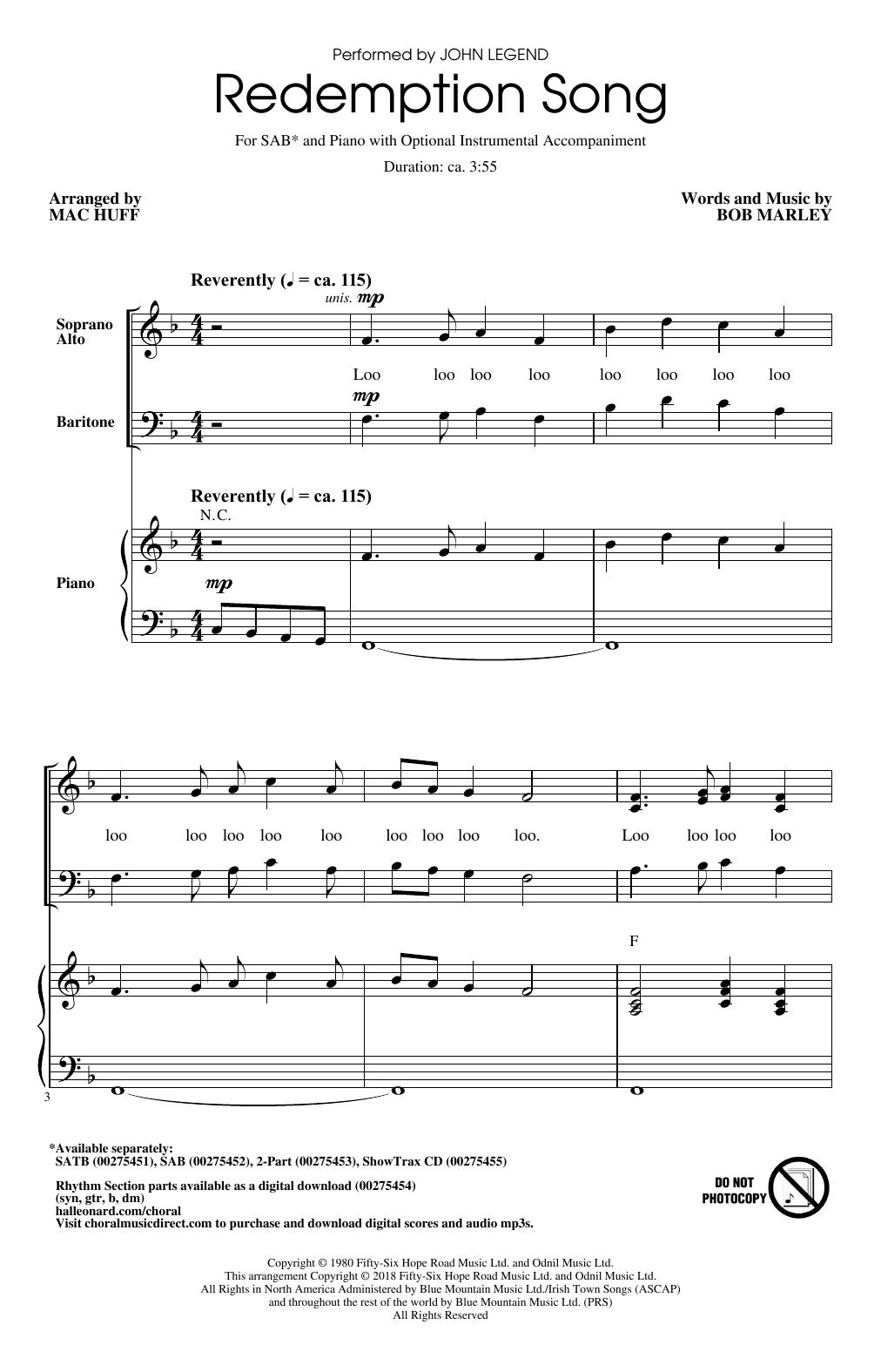 Download Mac Huff Redemption Song Sheet Music