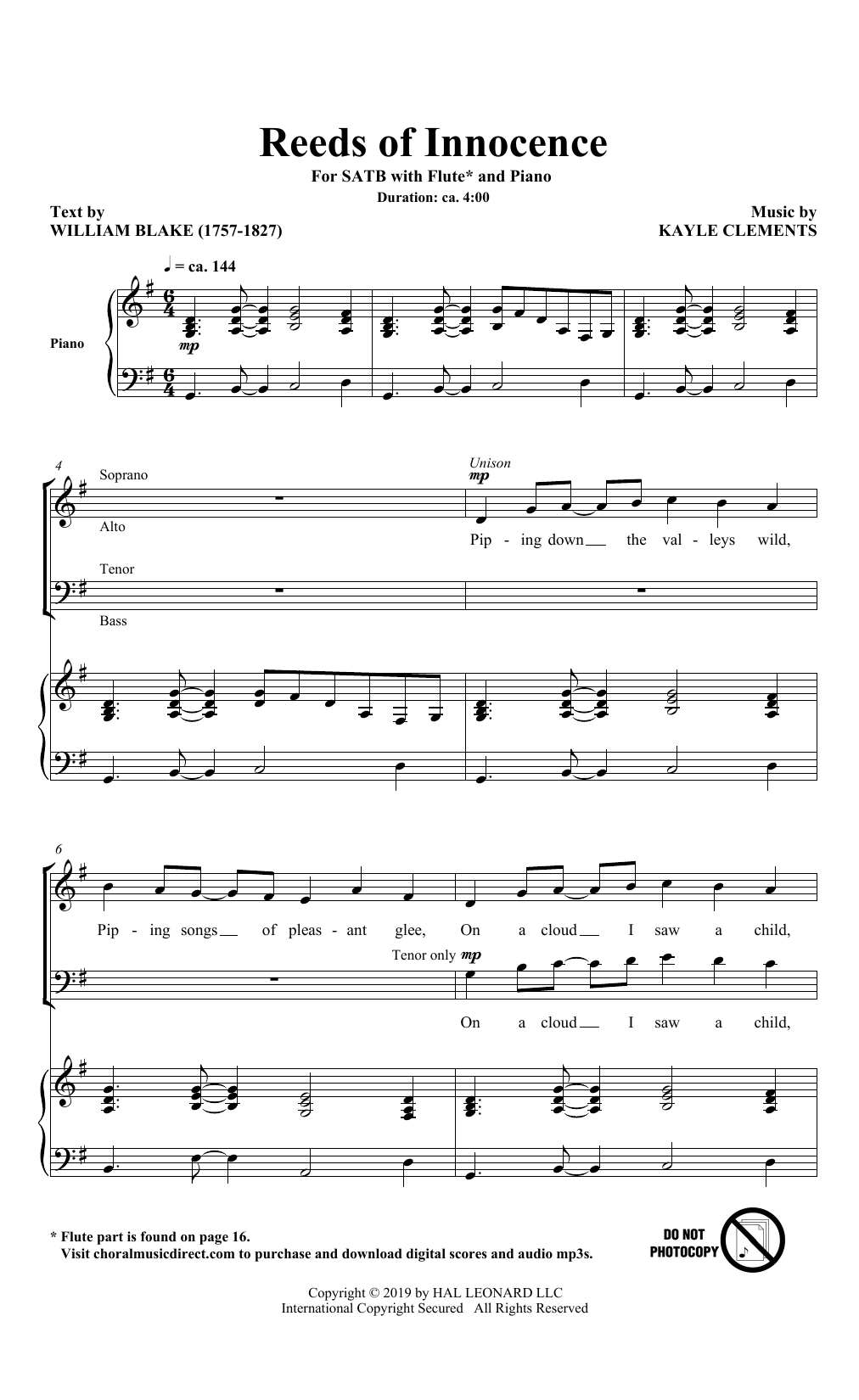Download William Blake and Kayle Clements Reeds Of Innocence Sheet Music