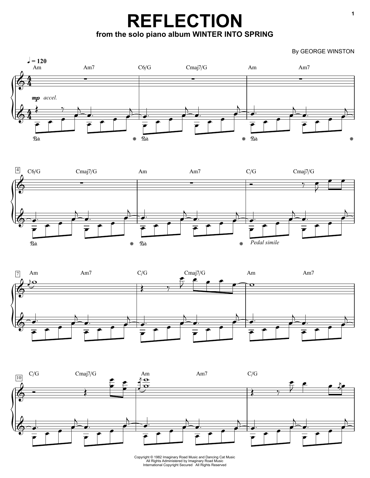 Download George Winston Reflection Sheet Music