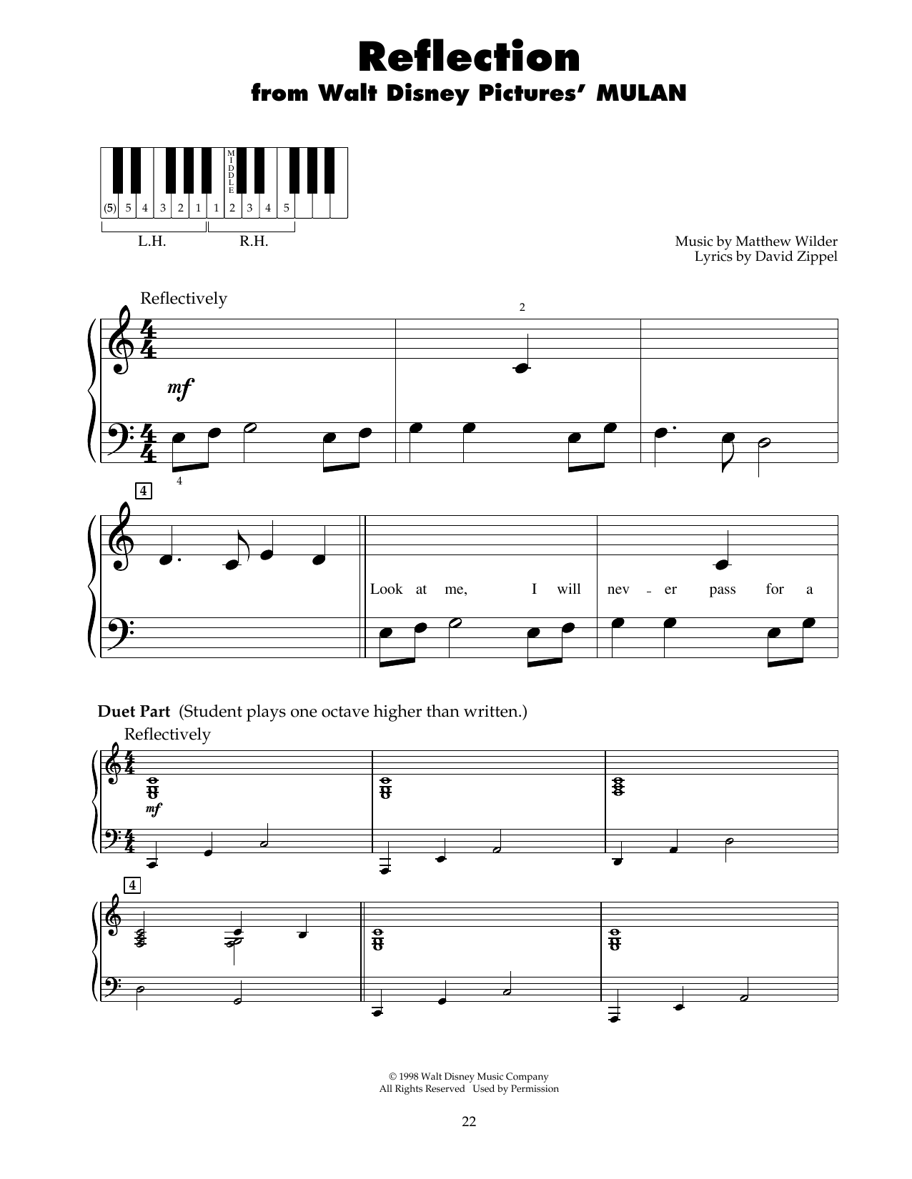 Download David Zippel Reflection (from Mulan) Sheet Music