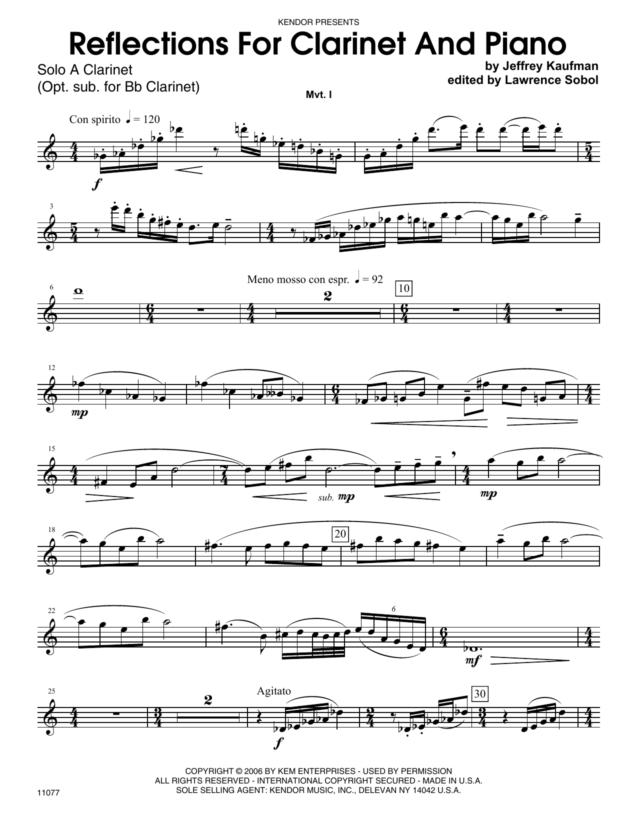 Download Jeffrey Kaufman Reflections For Clarinet And Piano - Eb Sheet Music