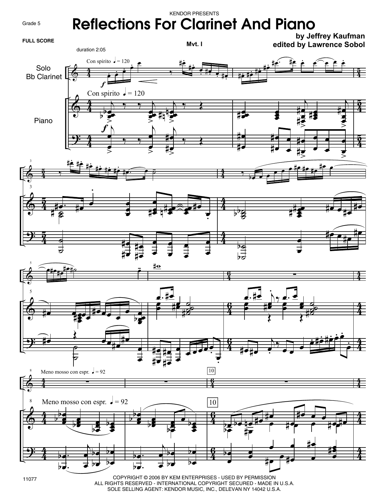 Download Jeffrey Kaufman Reflections For Clarinet And Piano - Pi Sheet Music
