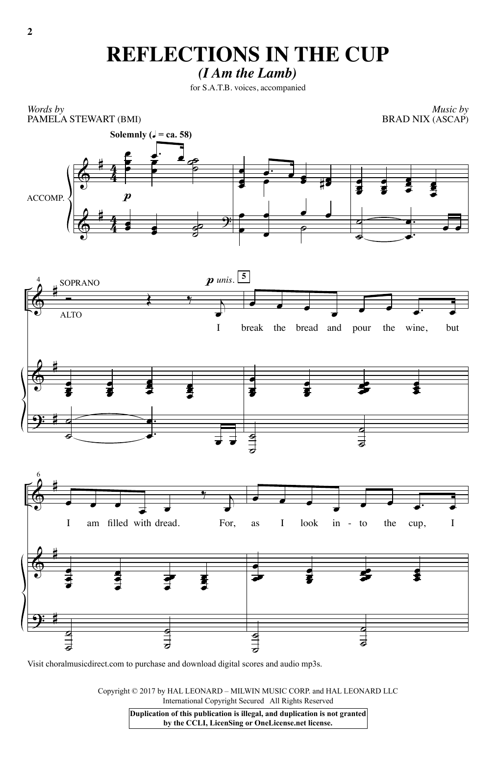 Download Brad Nix Reflections In The Cup (I Am The Lamb) Sheet Music