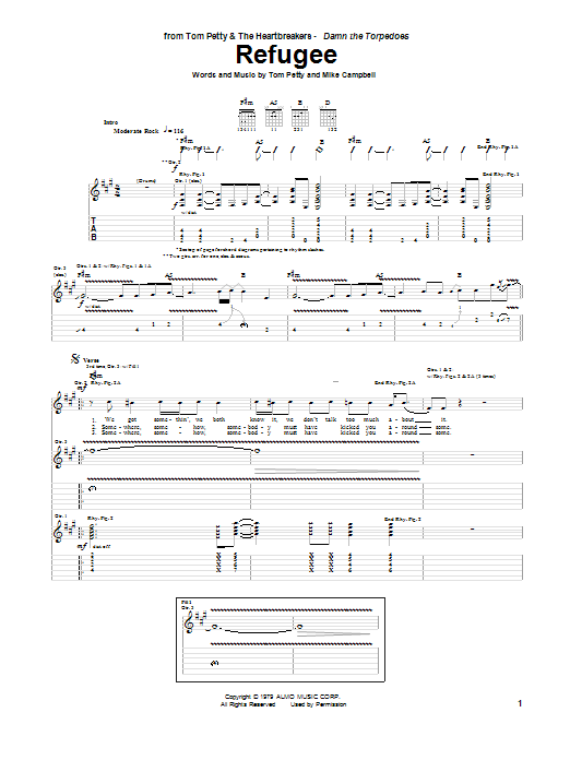 Download Tom Petty And The Heartbreakers Refugee Sheet Music