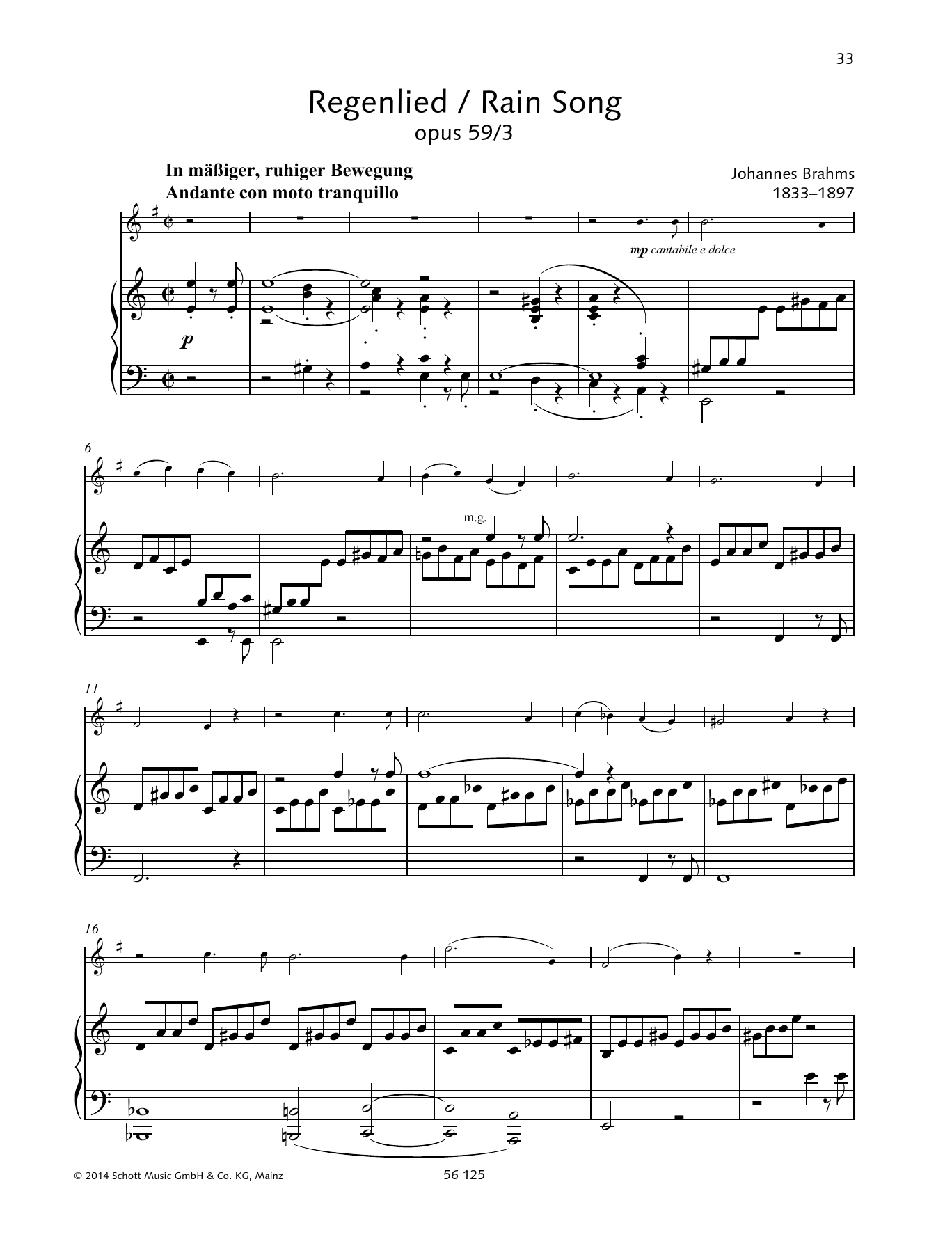 Download Johannes Brahms Regenlied Sheet Music