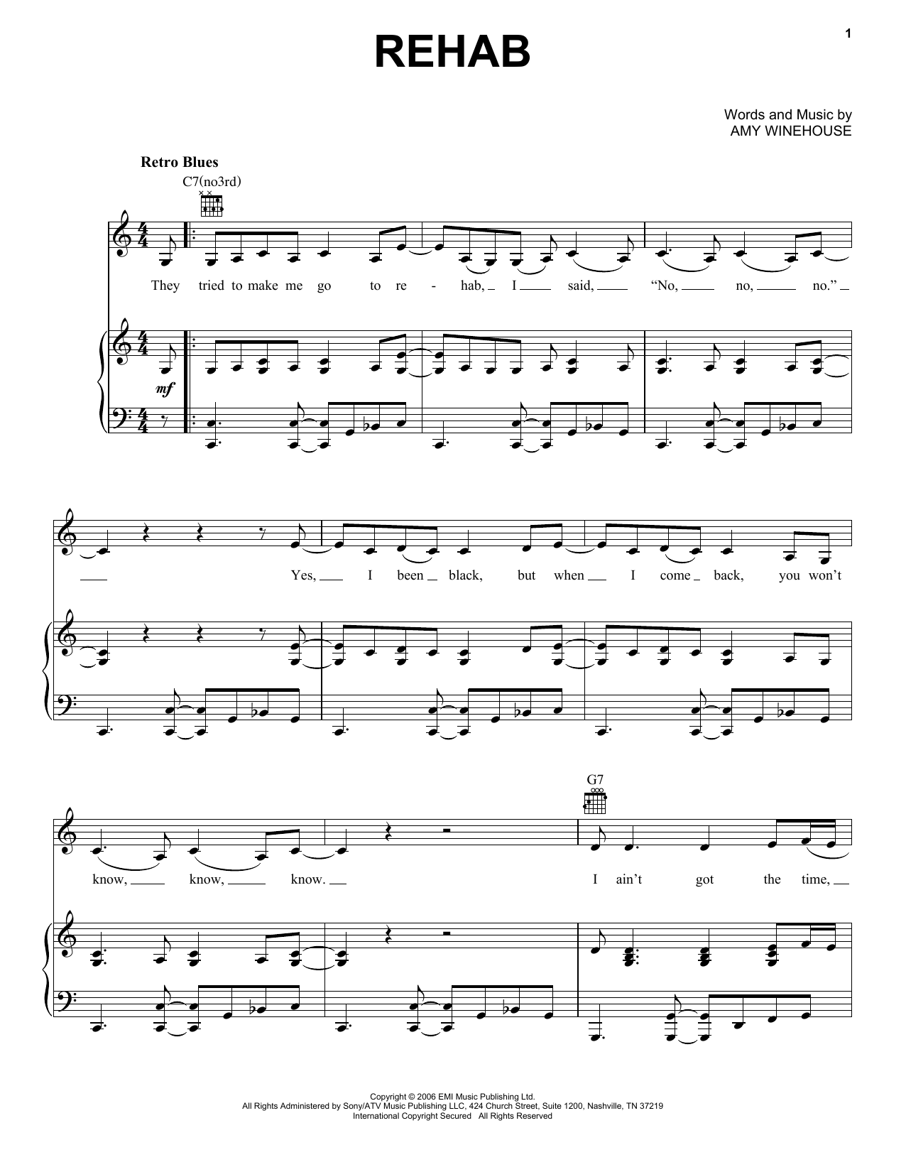 Download Amy Winehouse Rehab Sheet Music