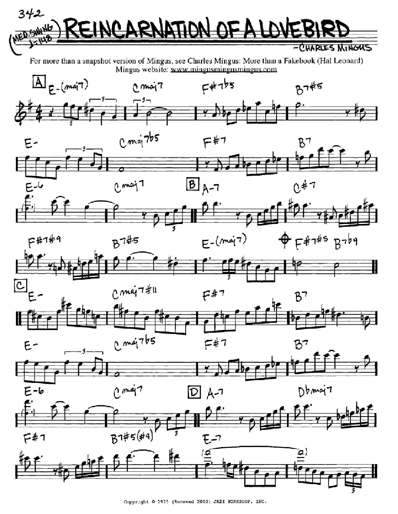 Download Charles Mingus Reincarnation Of A Lovebird Sheet Music