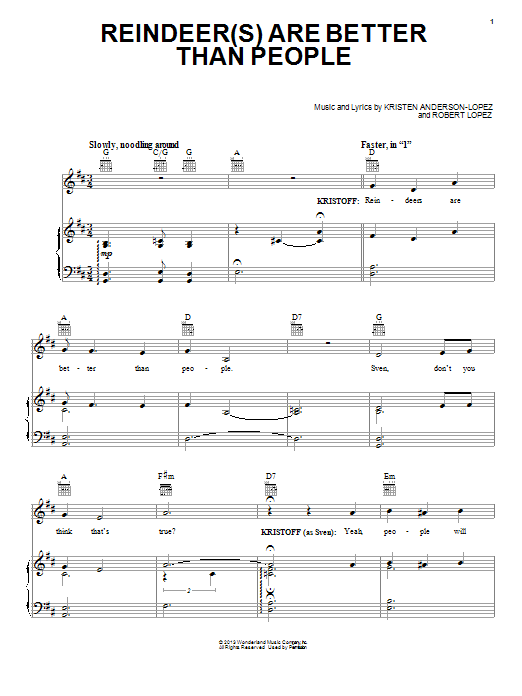 Jonathan Groff Reindeer(s) Are Better Than People (from Disney's Frozen) sheet music notes printable PDF score