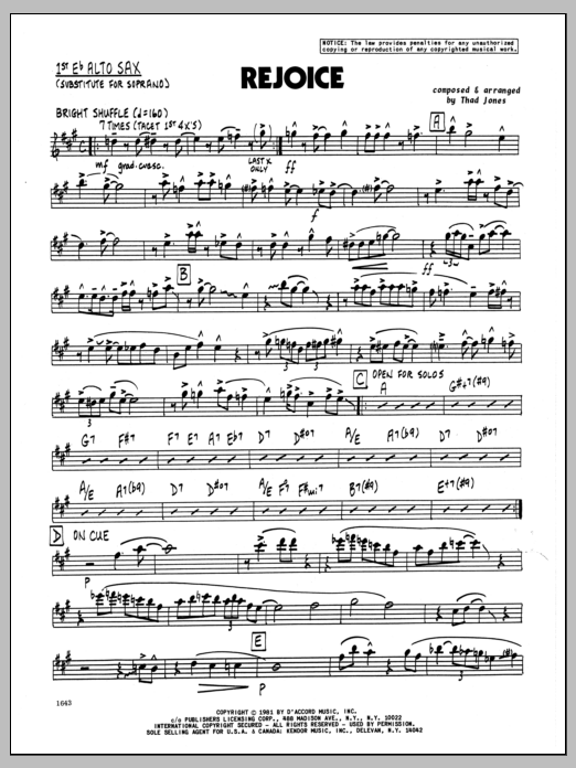 Download Thad Jones Rejoice - 1st Eb Alto Saxophone Sheet Music