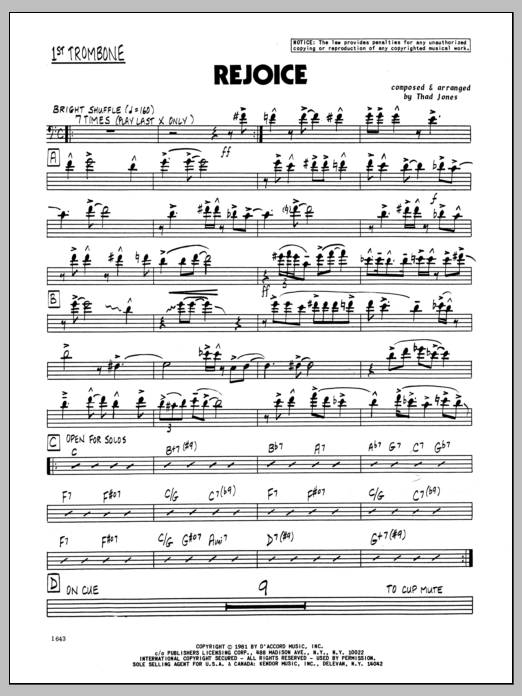 Download Thad Jones Rejoice - 1st Trombone Sheet Music