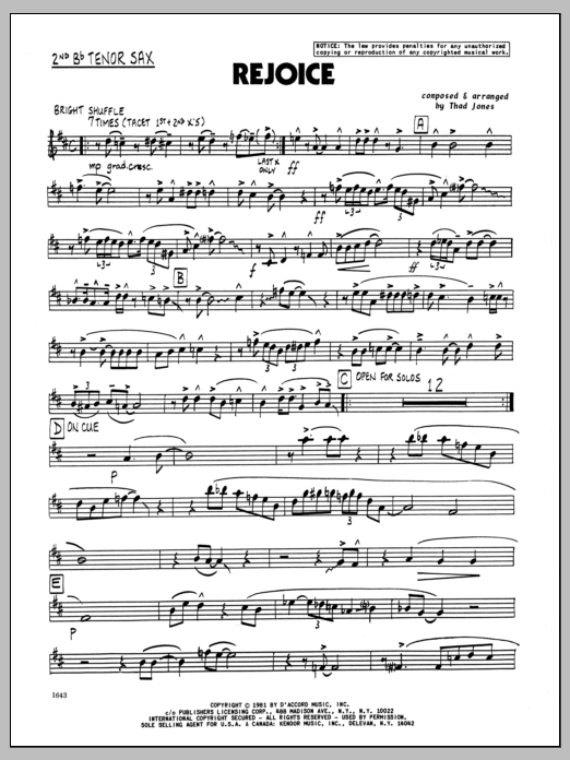Download Thad Jones Rejoice - 2nd Bb Tenor Saxophone Sheet Music