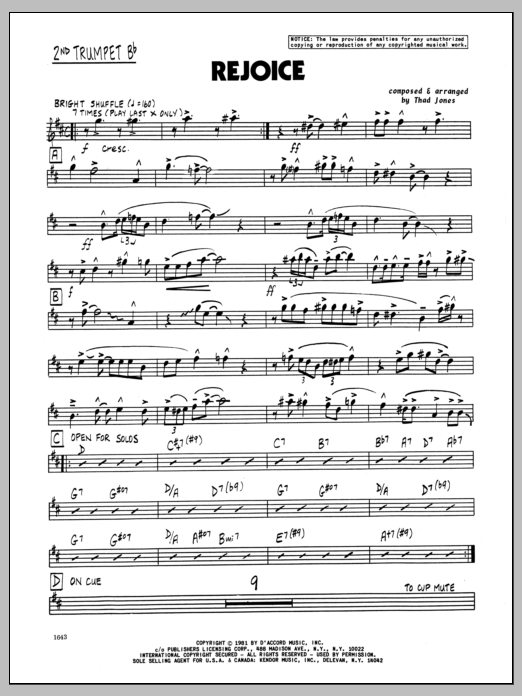 Download Thad Jones Rejoice - 2nd Bb Trumpet Sheet Music