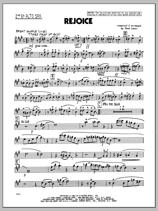 Download Thad Jones Rejoice - 2nd Eb Alto Saxophone Sheet Music