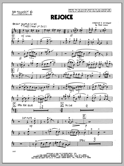 Download Thad Jones Rejoice - 3rd Bb Trumpet Sheet Music