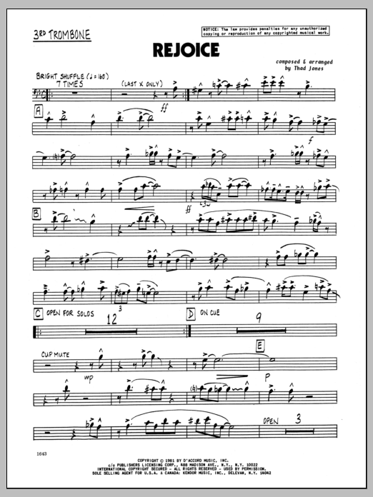 Download Thad Jones Rejoice - 3rd Trombone Sheet Music