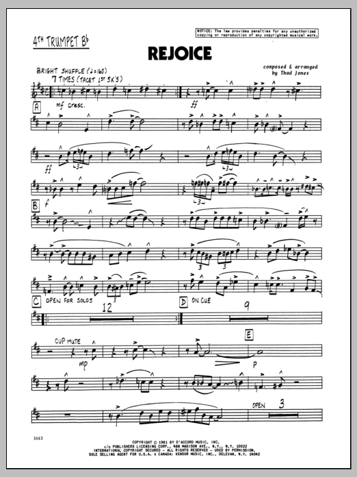 Download Thad Jones Rejoice - 4th Bb Trumpet Sheet Music