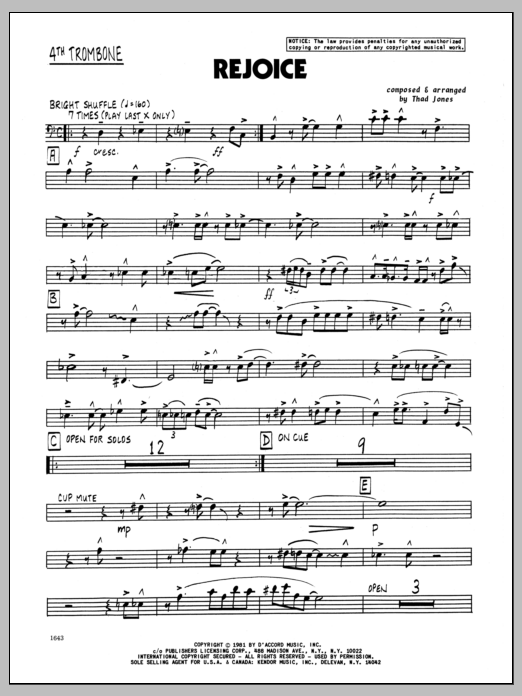 Download Thad Jones Rejoice - 4th Trombone Sheet Music