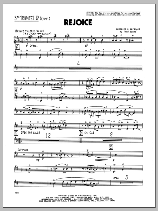 Download Thad Jones Rejoice - 5th Bb Trumpet Sheet Music