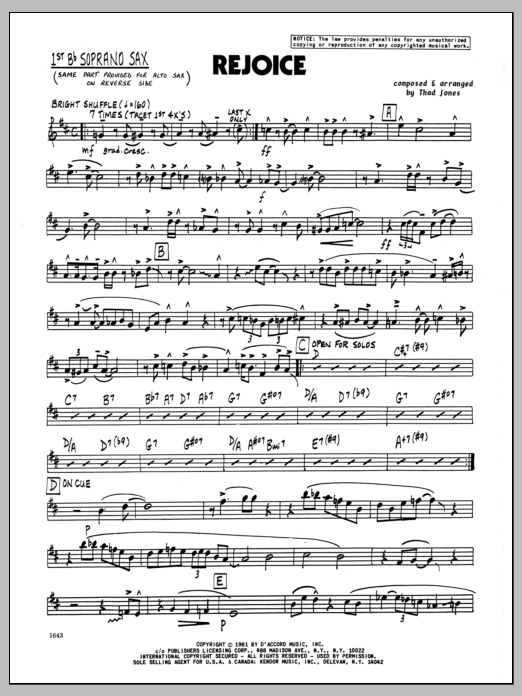 Download Thad Jones Rejoice - Bb Soprano Sax Sheet Music