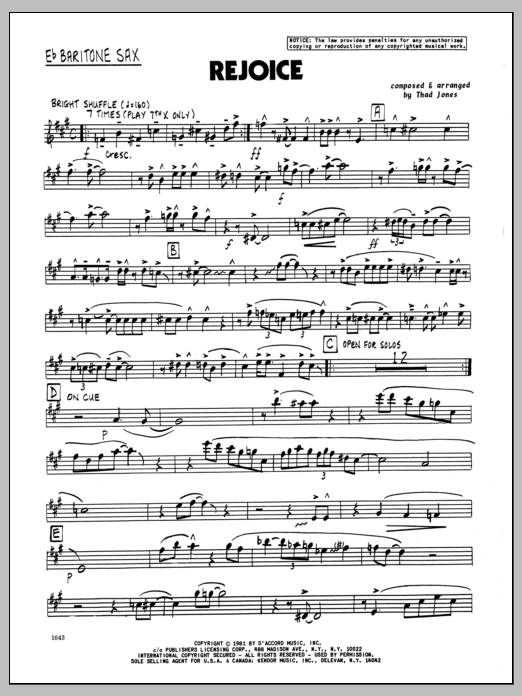 Download Thad Jones Rejoice - Eb Baritone Sax Sheet Music