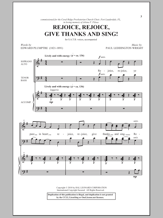 Download Edward Plumptre Rejoice, Rejoice, Give Thanks And Sing! Sheet Music