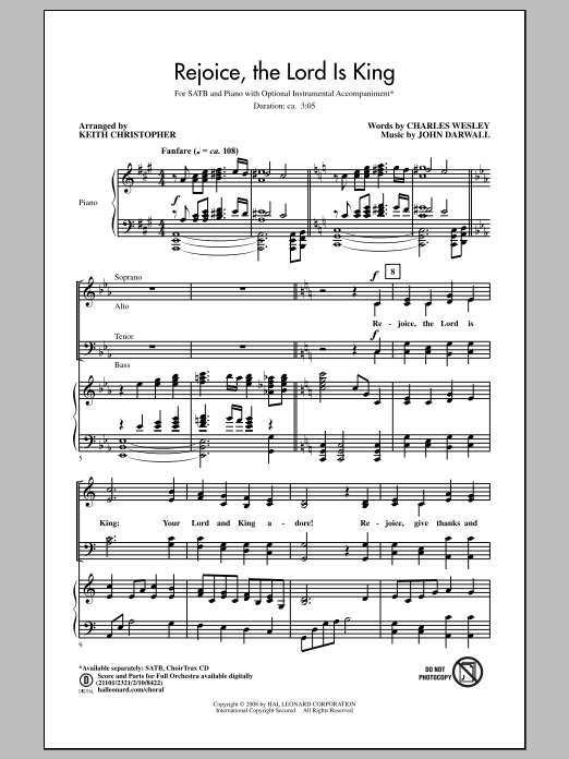 Download Charles Wesley Rejoice, The Lord Is King (arr. Keith C Sheet Music
