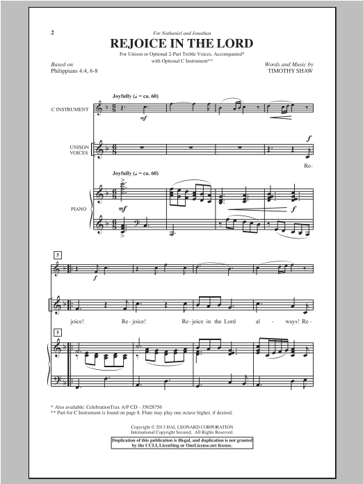 Download Timothy Shaw Rejoice In The Lord Sheet Music
