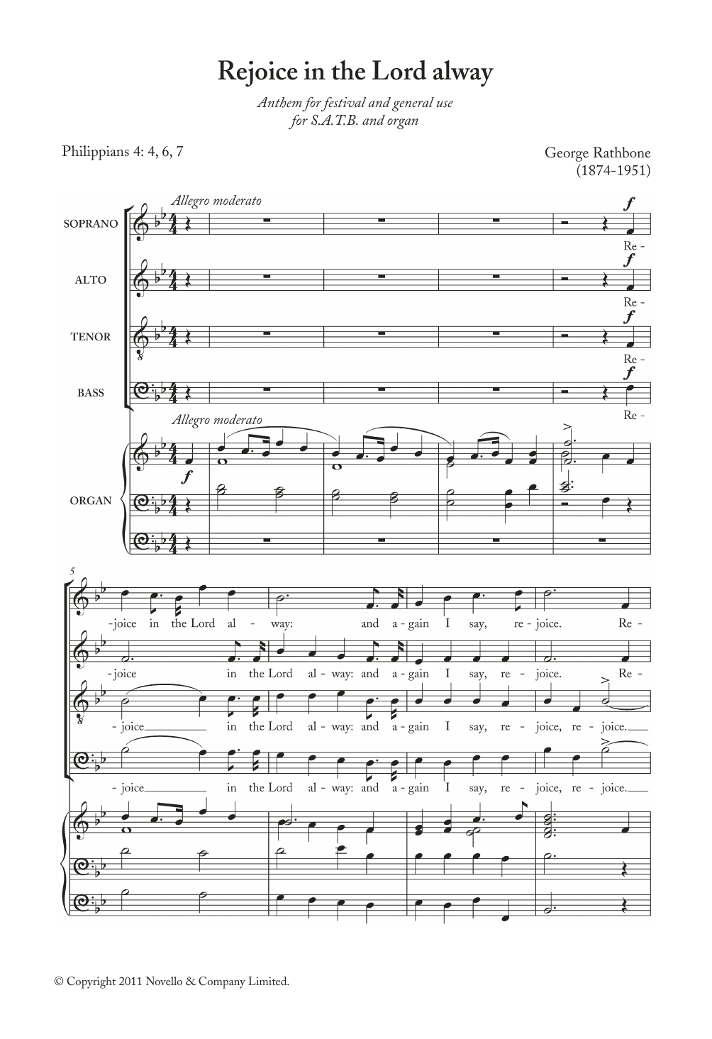 Download George Rathbone Rejoice In The Lord Alway Sheet Music