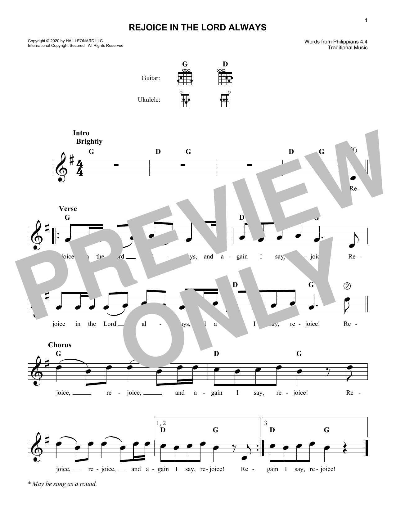 Download Traditional Rejoice In The Lord Always Sheet Music