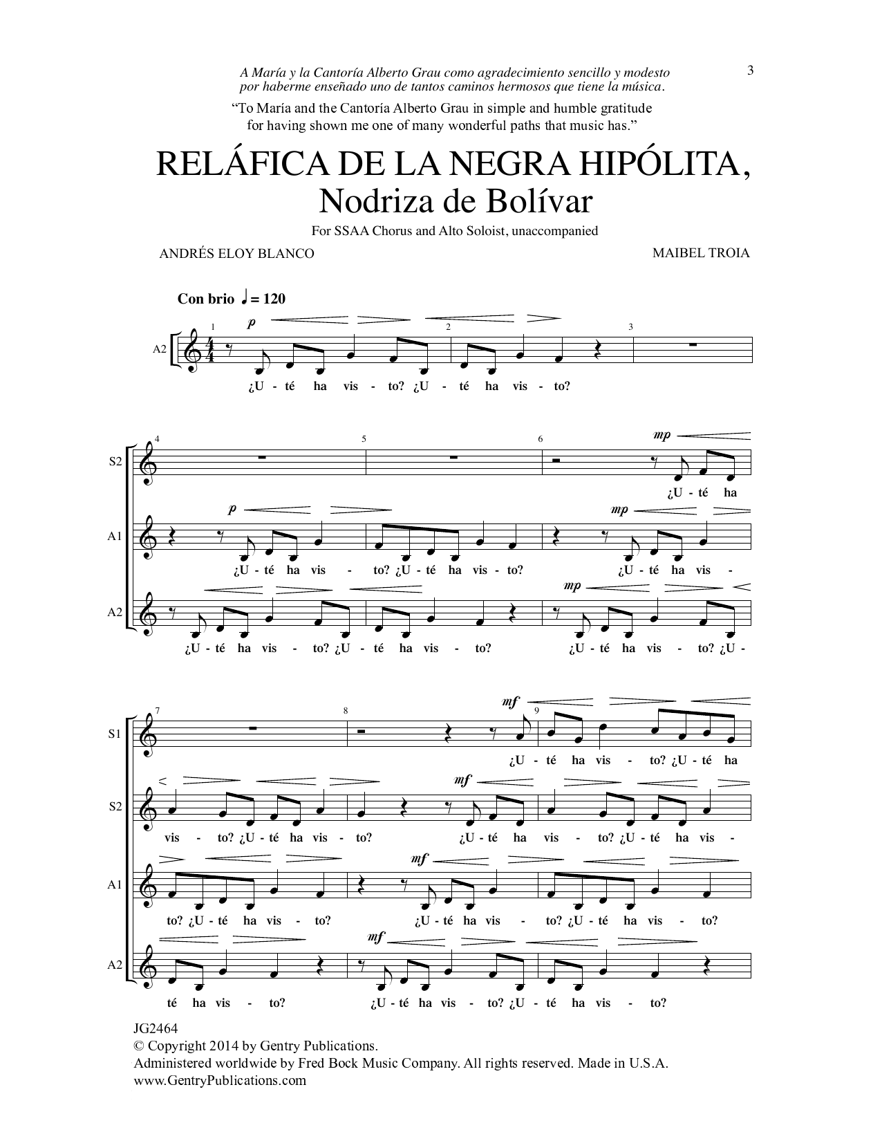 Download Andres Eloy Blanco Relafica De La Negra Hipolita Sheet Music