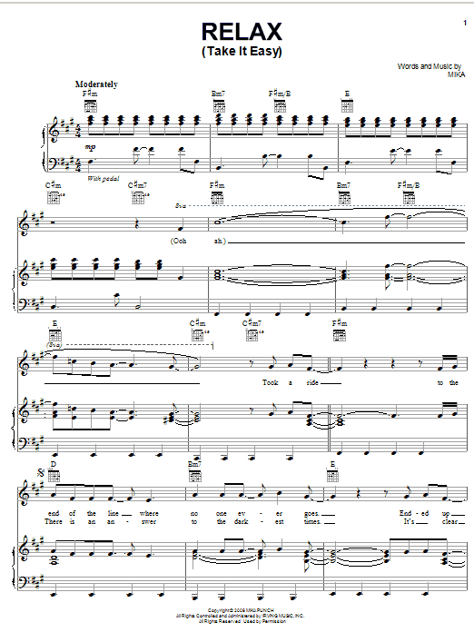 Download Mika Relax (Take It Easy) Sheet Music