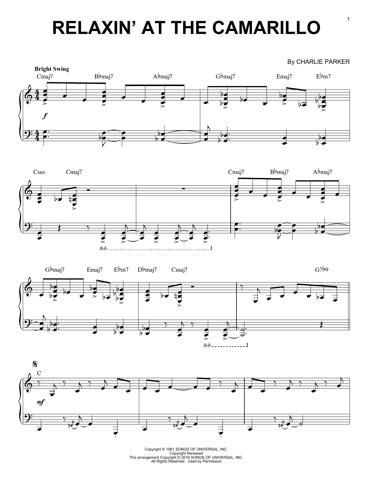 Download Charlie Parker Relaxin' At The Camarillo (arr. Brent E Sheet Music
