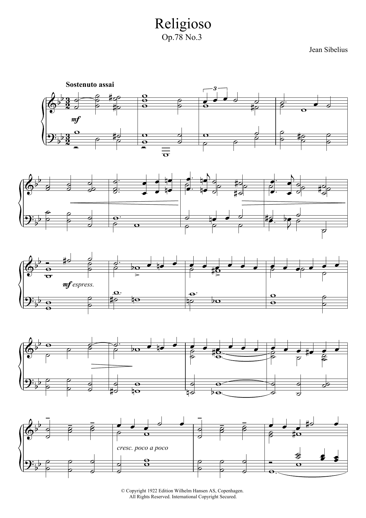 Download Jean Sibelius Religioso, Op.78 No.3 Sheet Music