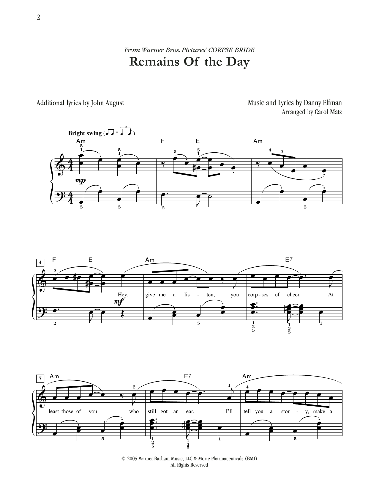 Download Danny Elfman Remains Of The Day (from Corpse Bride) Sheet Music