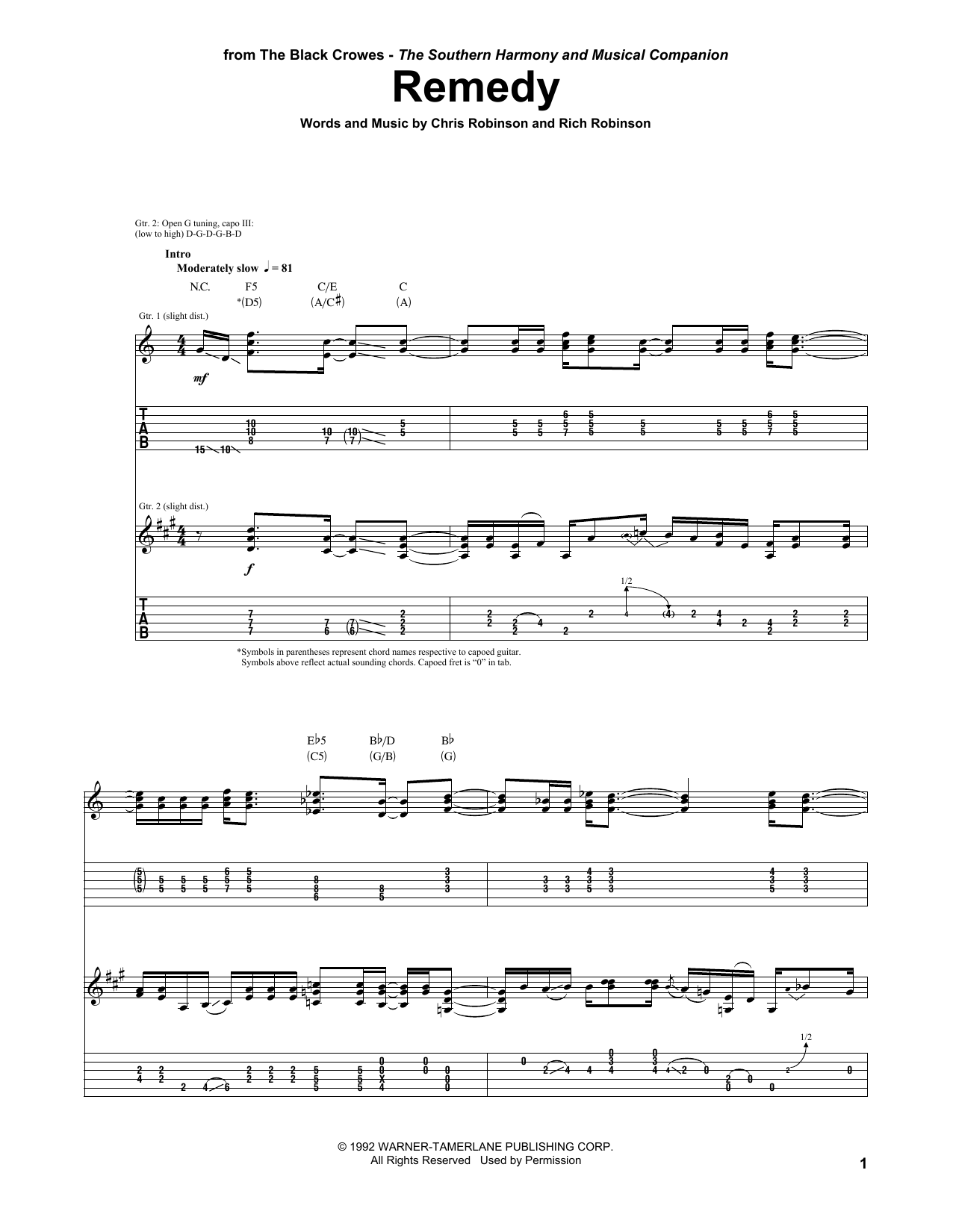Download The Black Crowes Remedy Sheet Music