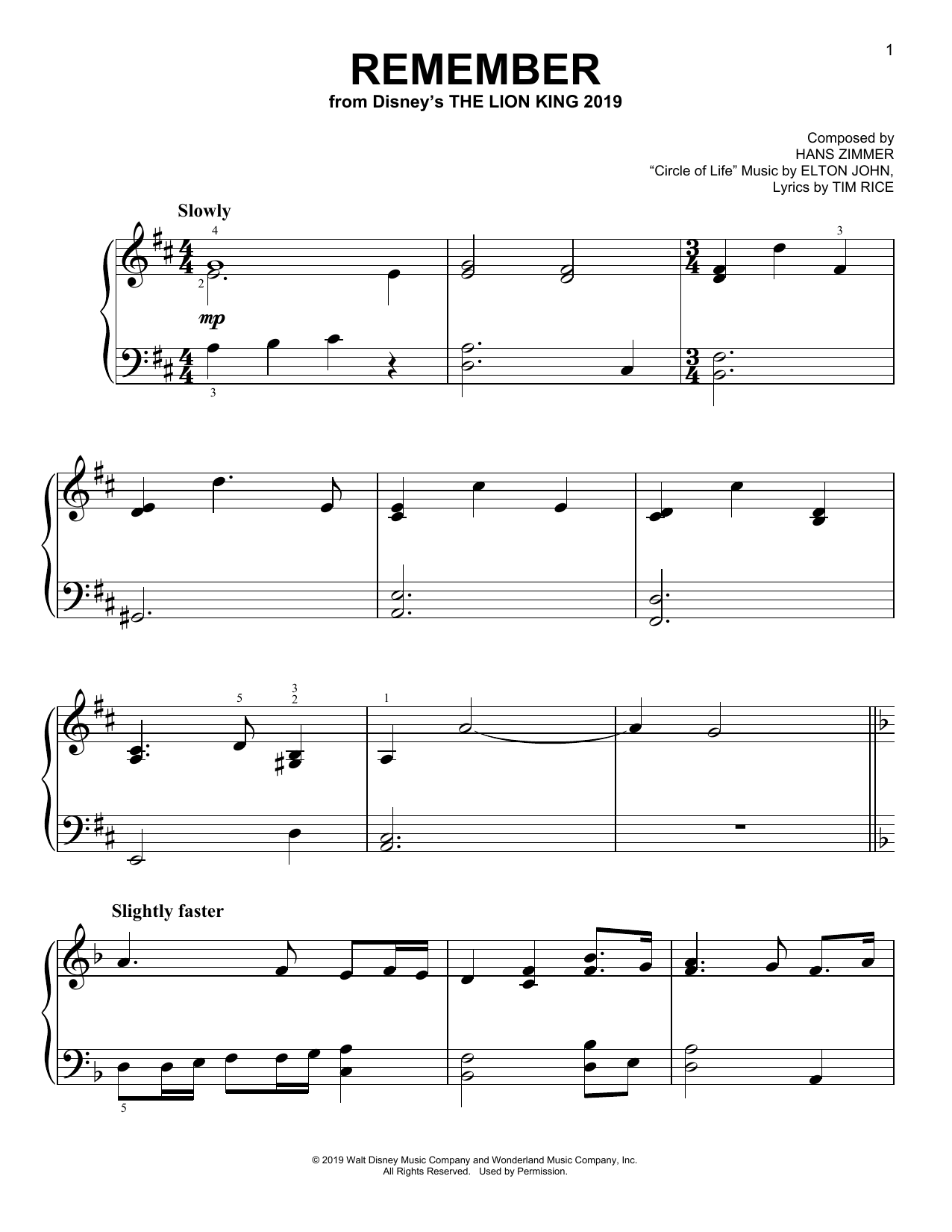 Download Hans Zimmer Remember (from The Lion King 2019) Sheet Music
