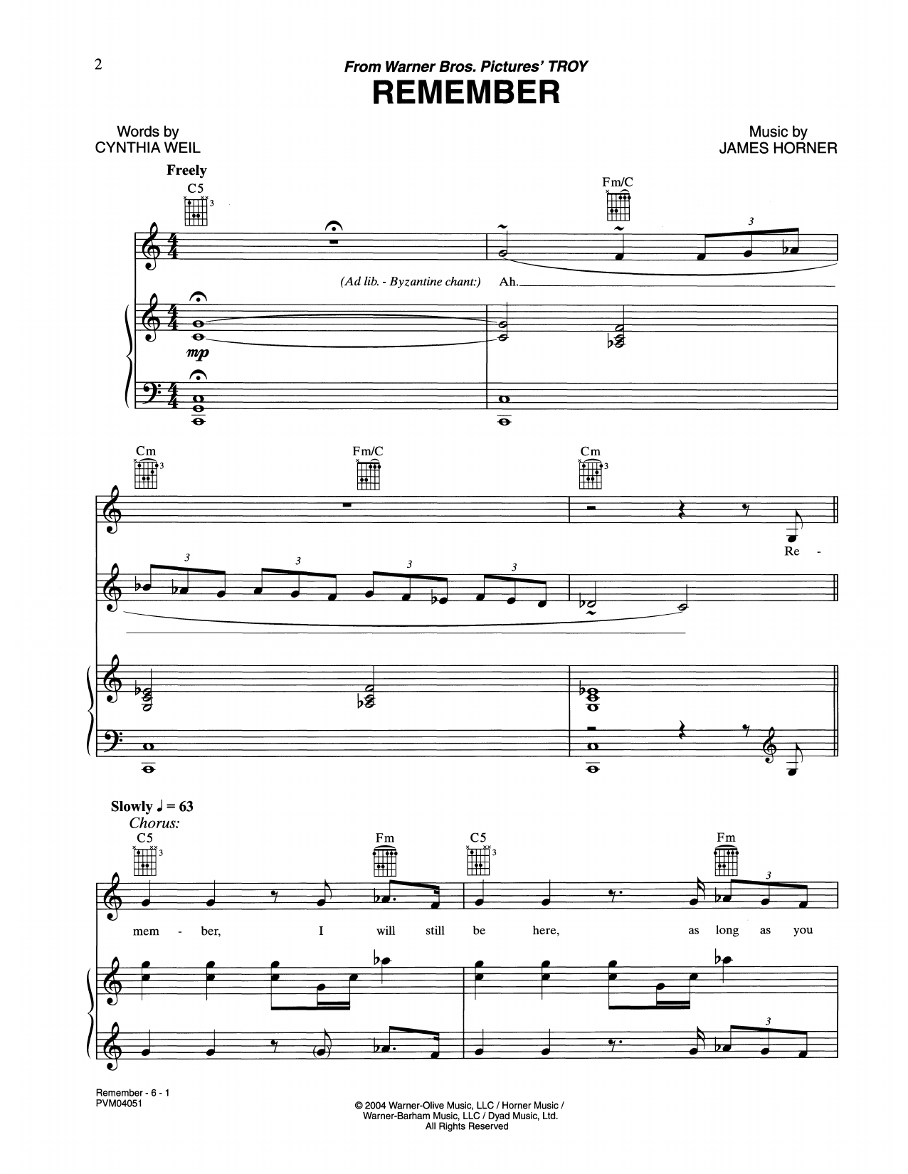 Download James Horner Remember (from Troy) Sheet Music