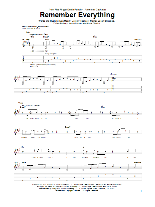 Download Five Finger Death Punch Remember Everything Sheet Music