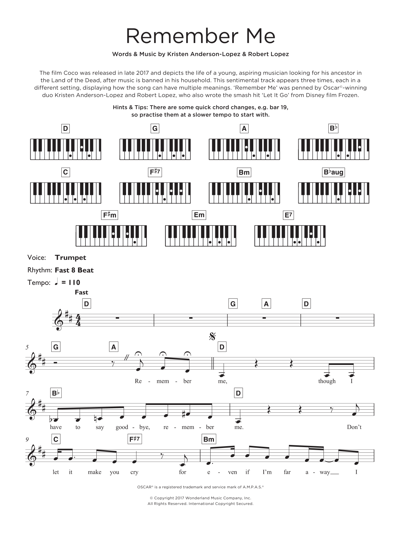 Kristen Anderson-Lopez & Robert Lopez Remember Me (Ernesto de la Cruz) (from Coco) sheet music notes printable PDF score