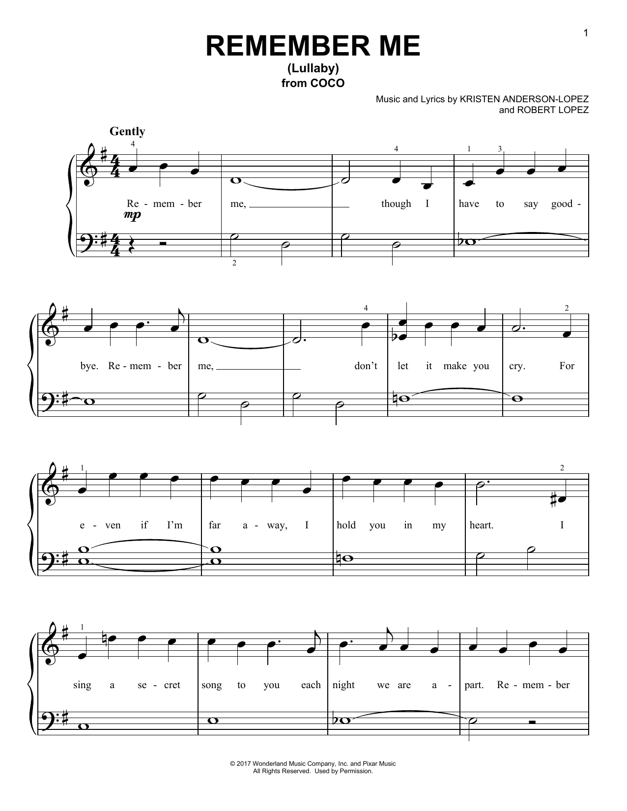 Download Kristen Anderson-Lopez & Robert Lope Remember Me (Lullaby) (from Coco) Sheet Music