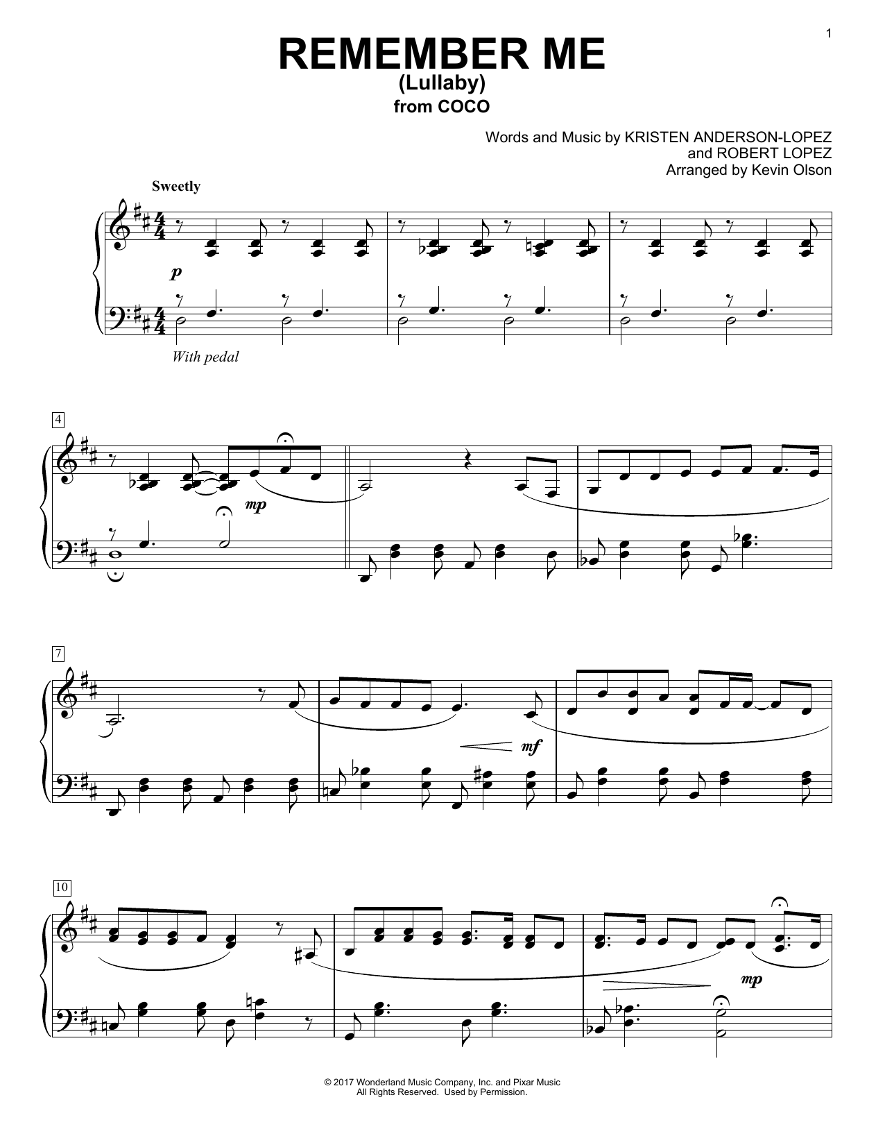 Download Kristen Anderson-Lopez & Robert Lope Remember Me (Lullaby) (from Coco) (arr. Sheet Music