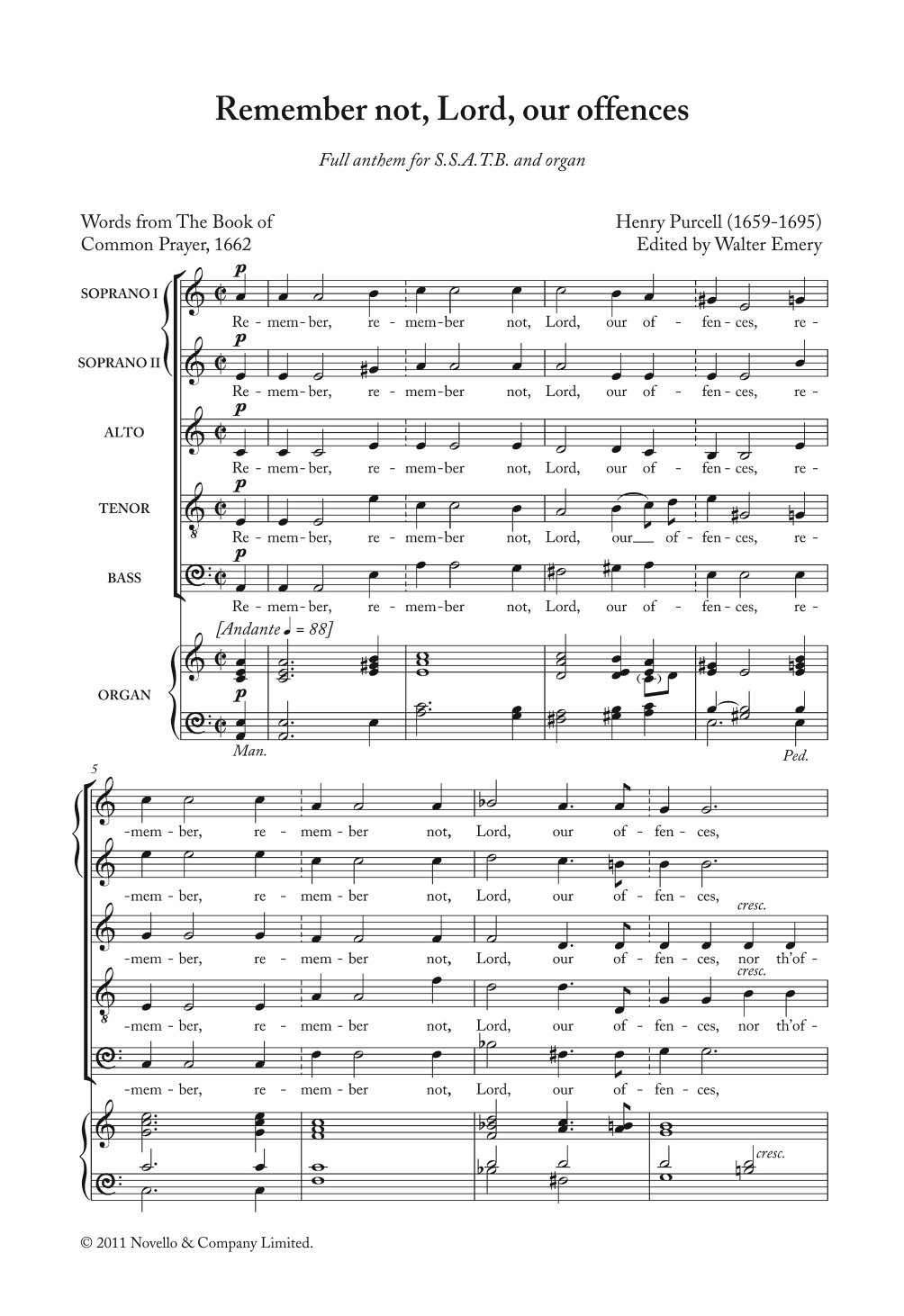 Download Henry Purcell Remember Not, Lord, Our Offences Sheet Music