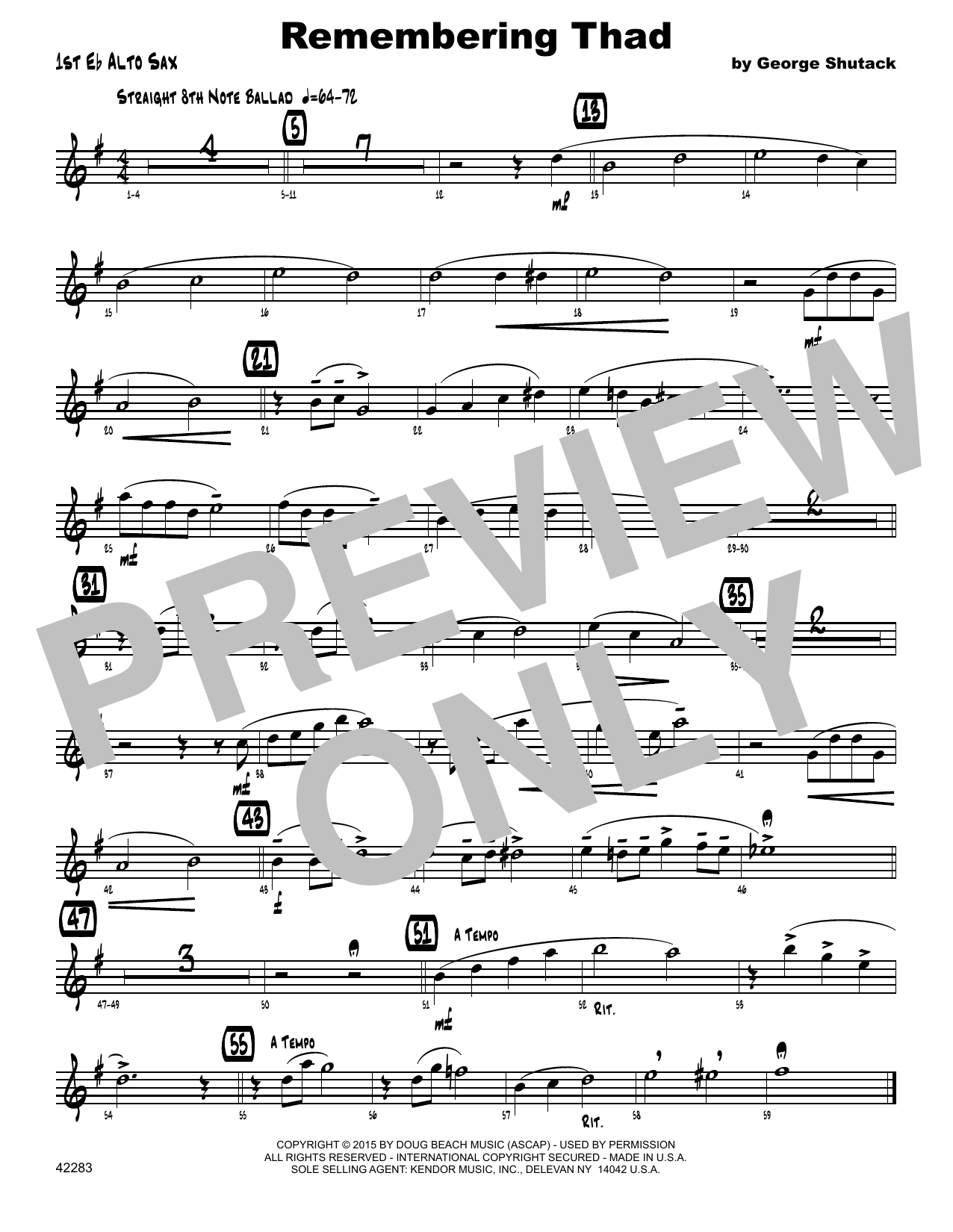 Download George Shutack Remembering Thad - 1st Eb Alto Saxophon Sheet Music