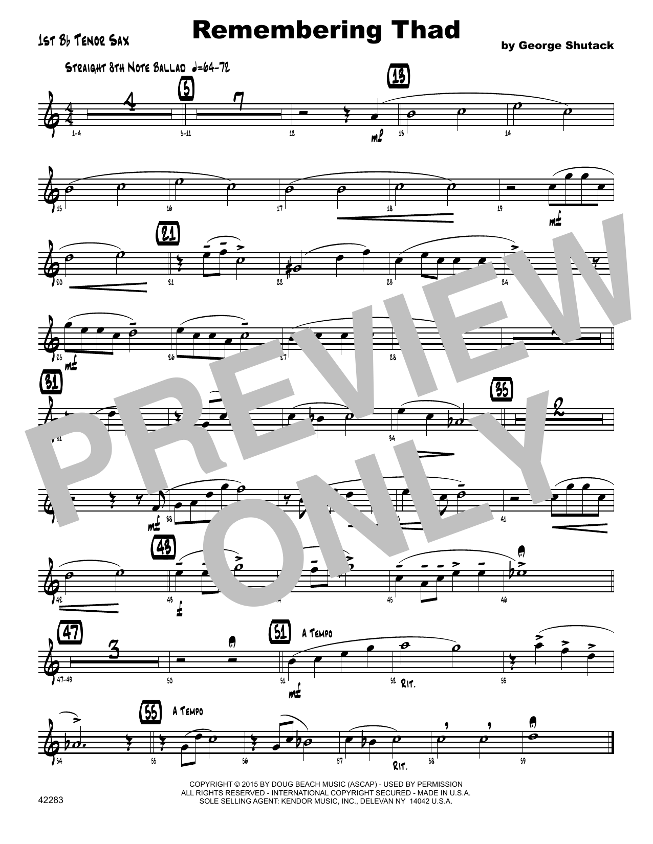 Download George Shutack Remembering Thad - 1st Tenor Saxophone Sheet Music