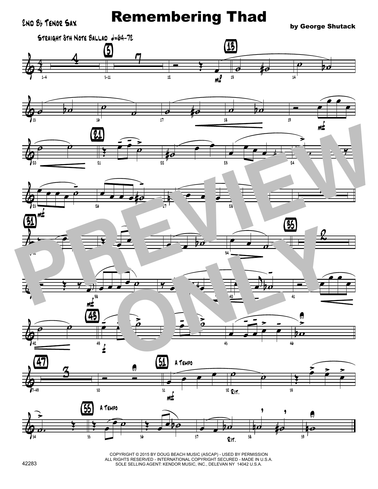 Download George Shutack Remembering Thad - 2nd Bb Tenor Saxopho Sheet Music