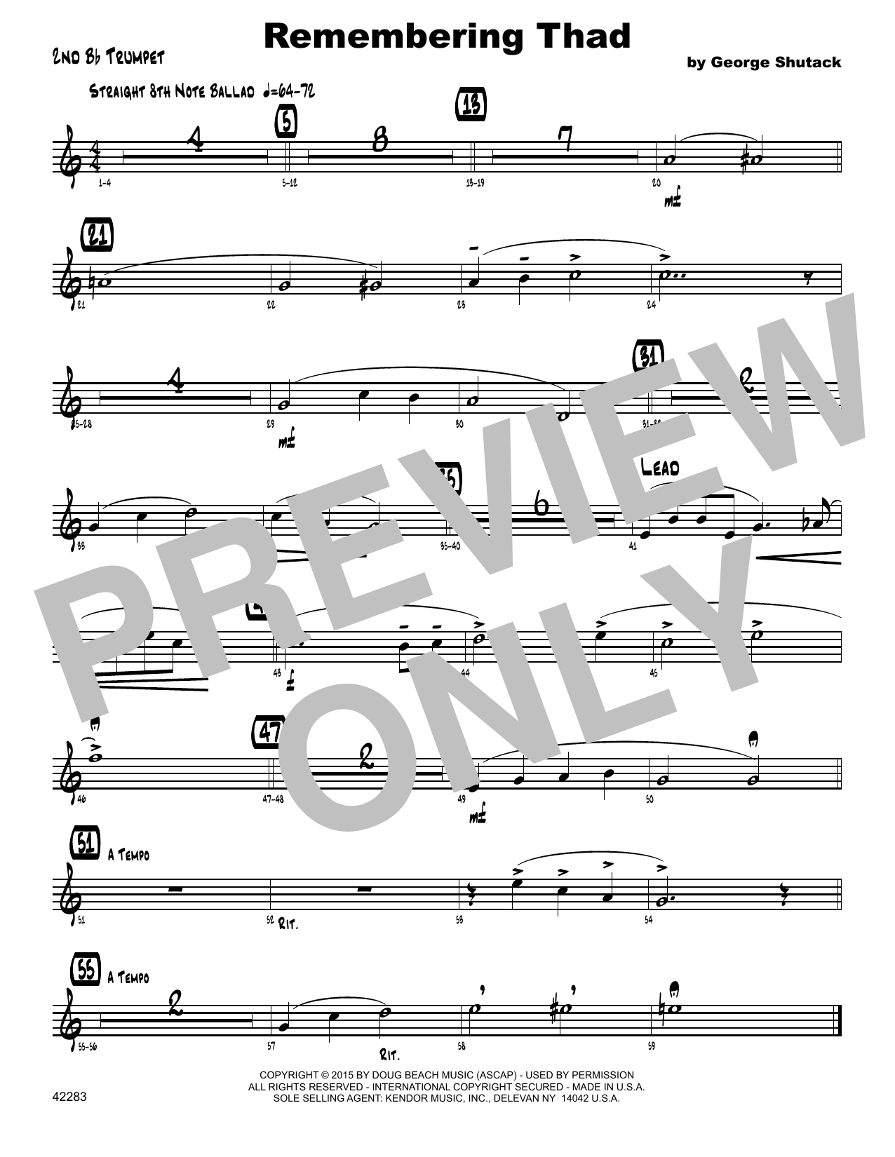 Download George Shutack Remembering Thad - 2nd Bb Trumpet Sheet Music