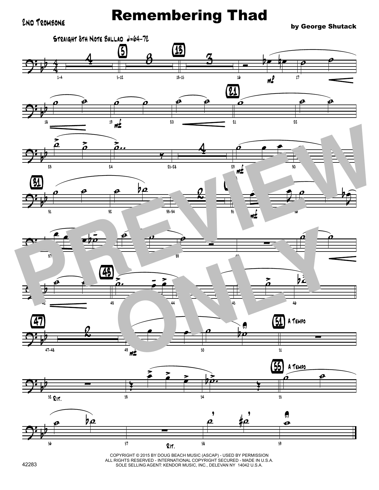 Download George Shutack Remembering Thad - 2nd Trombone Sheet Music
