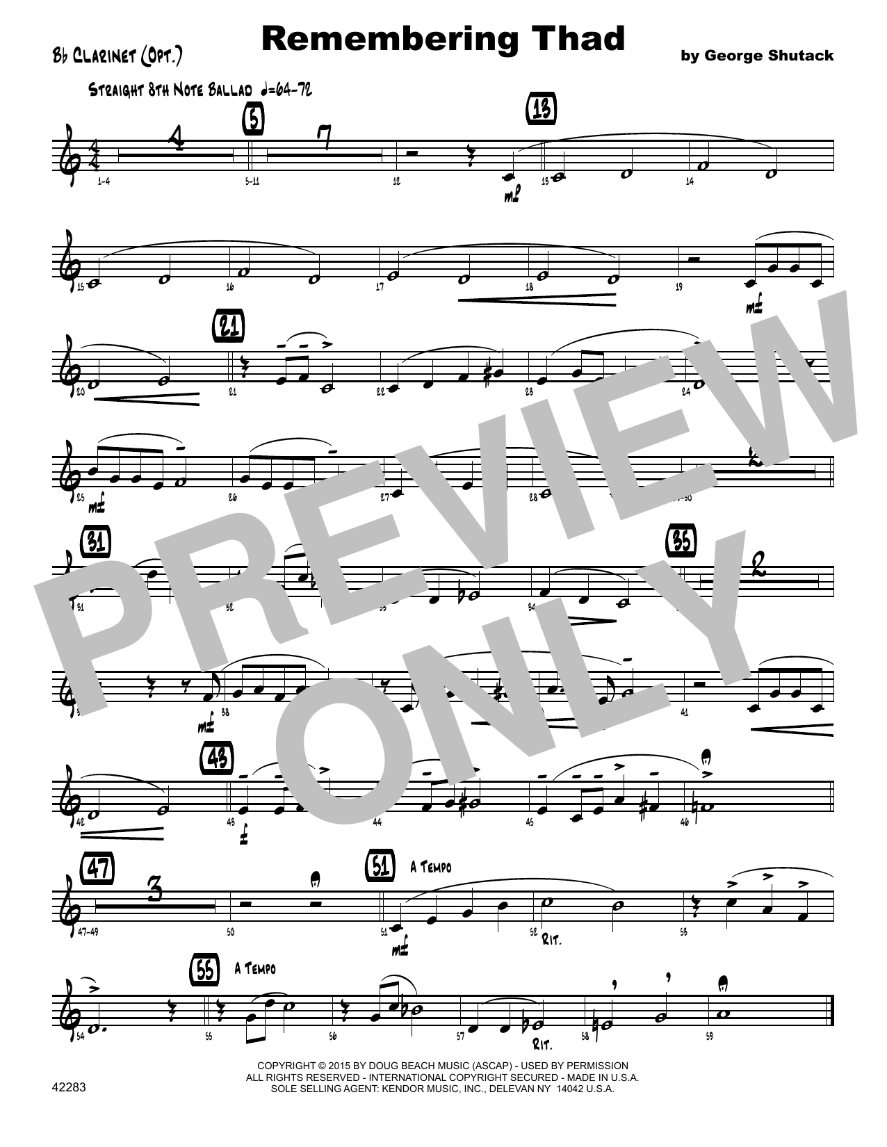 Download George Shutack Remembering Thad - Bb Clarinet Sheet Music