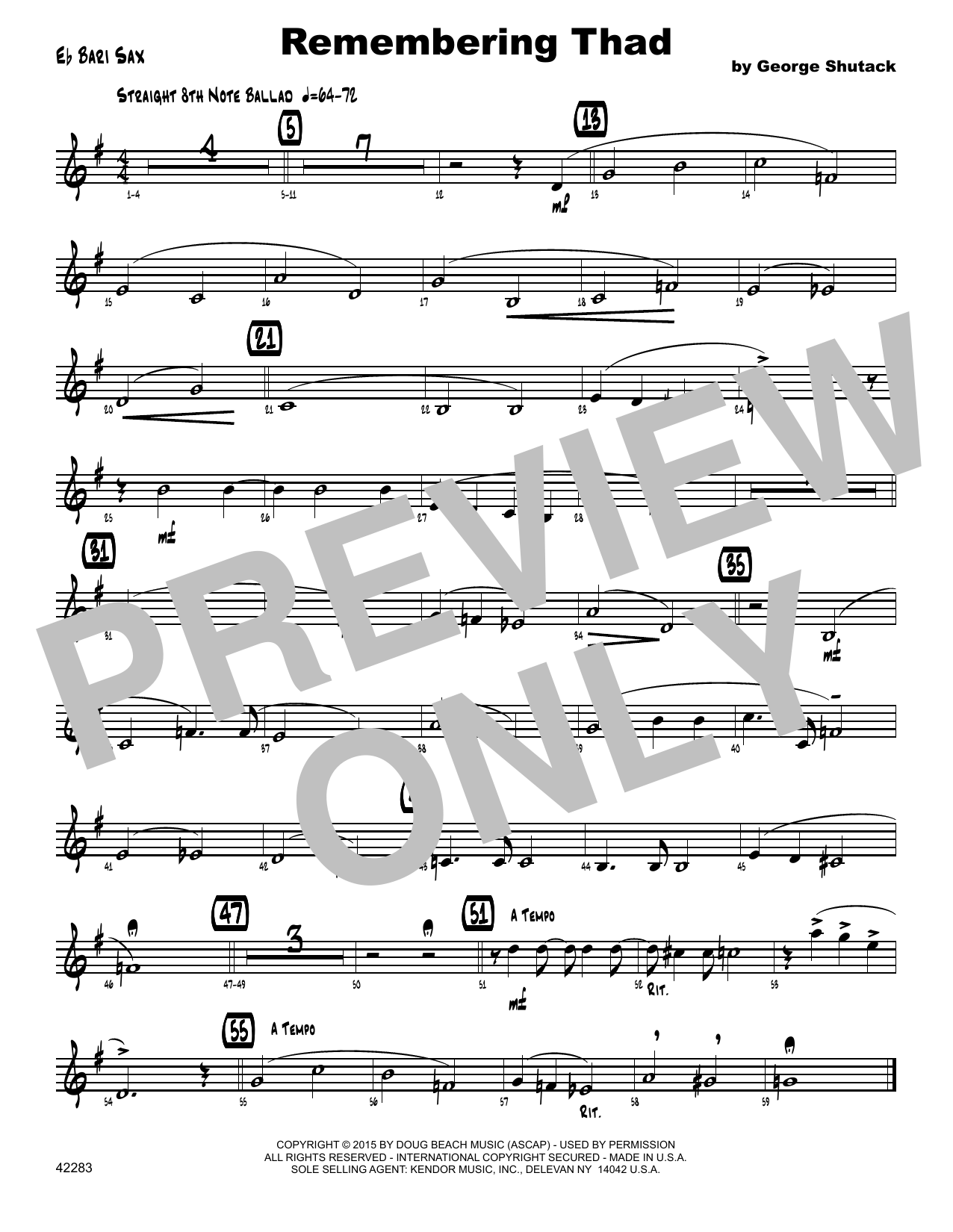Download George Shutack Remembering Thad - Eb Baritone Saxophon Sheet Music