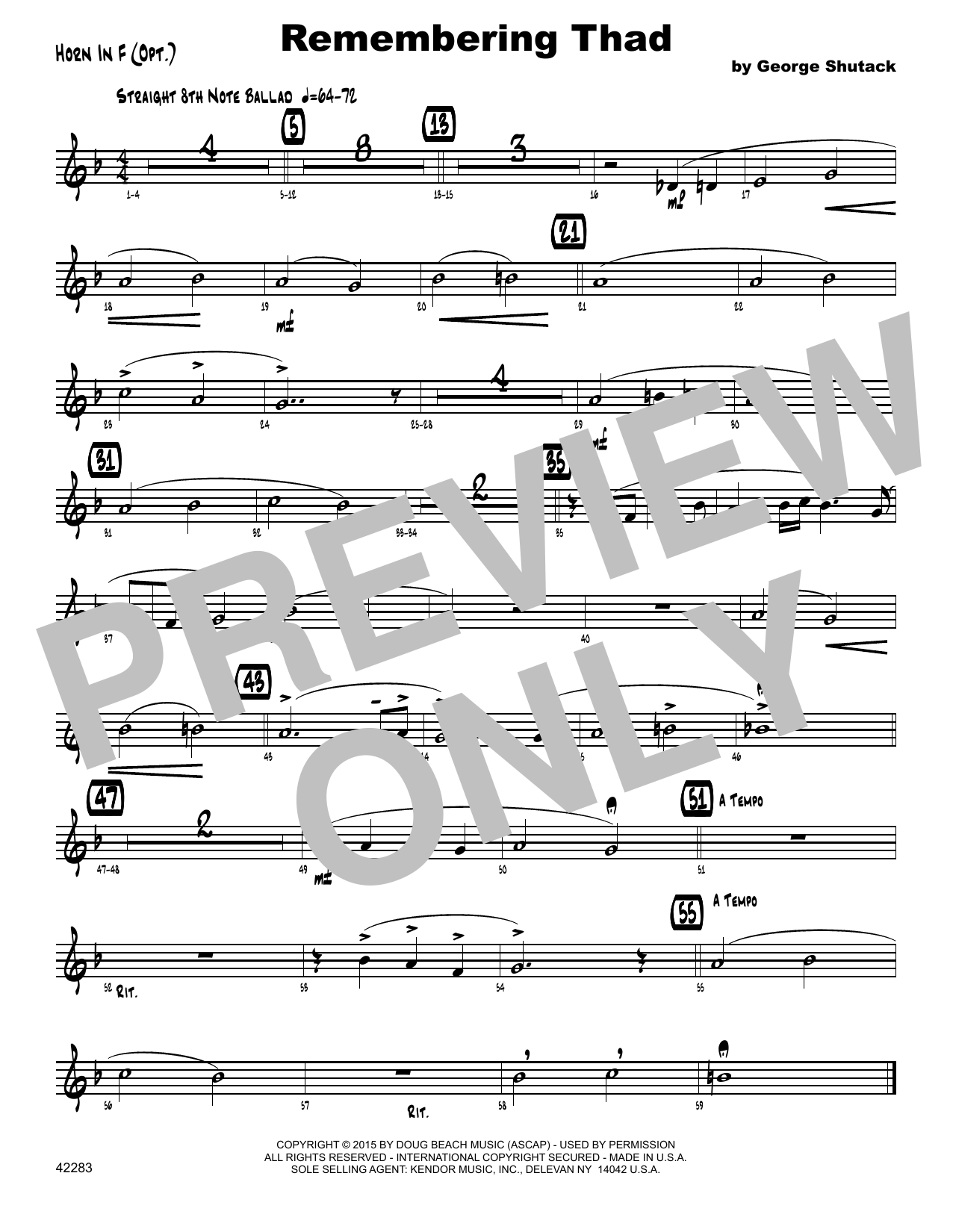 Download George Shutack Remembering Thad - Horn in F Sheet Music